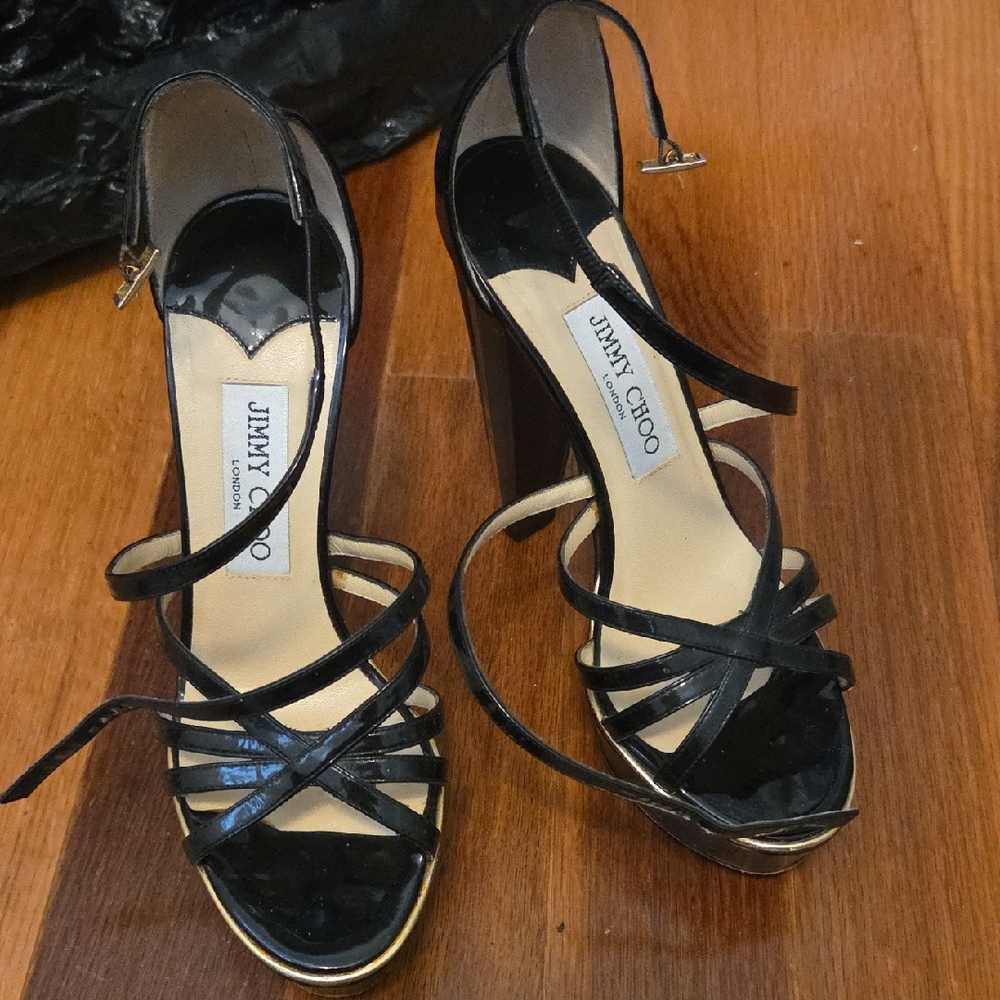 Jimmy Choo Glossy Black Strappy Heels